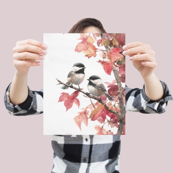 Watercolor Chickadee Bird Portrait Wall Art Print, Unframed - Charming Nature - Picture 4 of 7